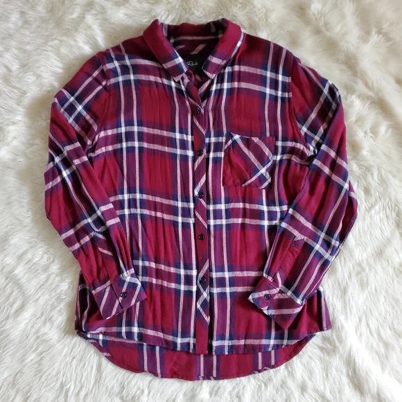 Rails Hunter Plaid Button-Down Shirt in Midnight Burgundy Size Medium - Picture 5 of 14